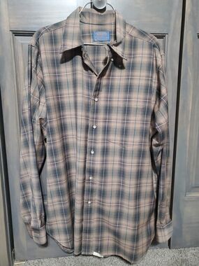 Pendleton Plaid Button-Down Shirt in Blue and Tan